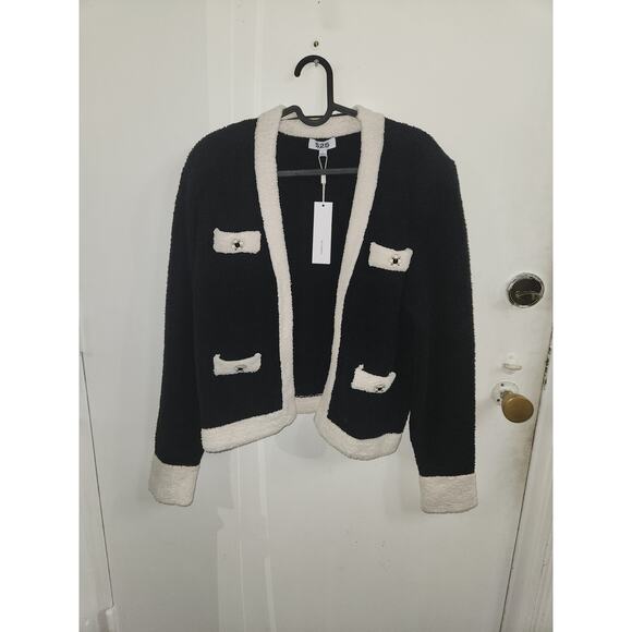 525 America black soft sweater cardigan white pockets L NwT - Picture 1 of 3